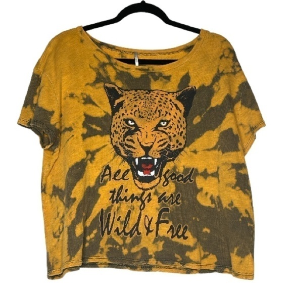 Jaguar Tie Dye Cropped orange and black Tee Shirt size medium - Picture 1 of 5